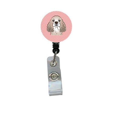 Teacher'S Aid Checkerboard Pink Cocker Spaniel Retractable Badge Reel TE251301